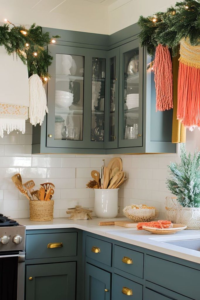 Cabinet hardware and decor adding charm.