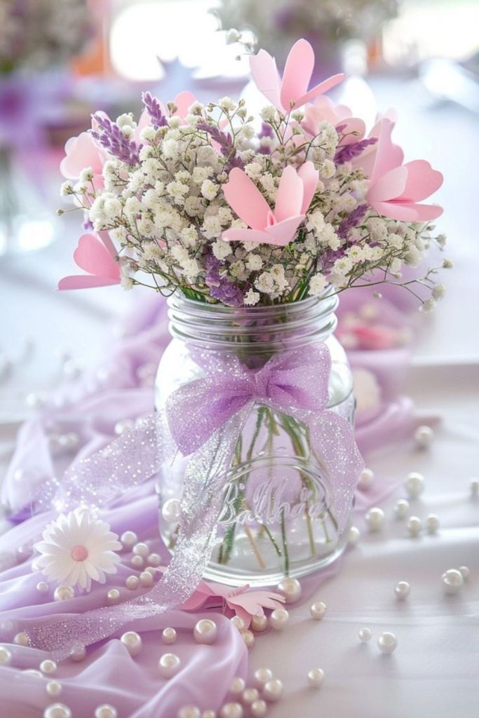 Lavender vase baby shower decor