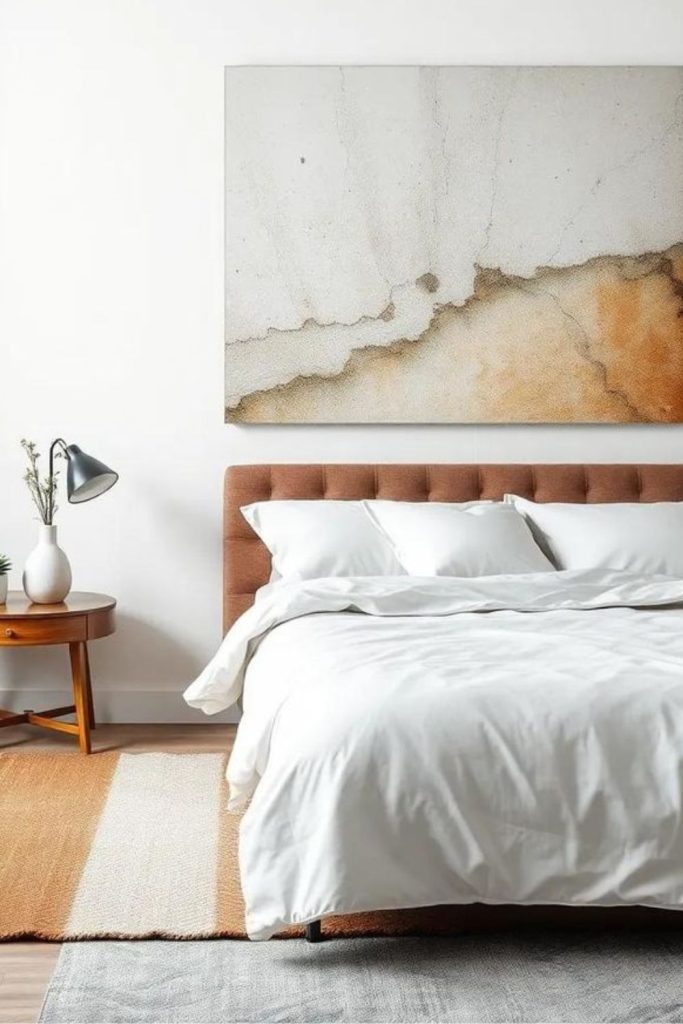 Stacked abstract canvases creating depth