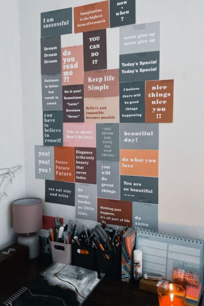 Magnets forming random creative word phrases