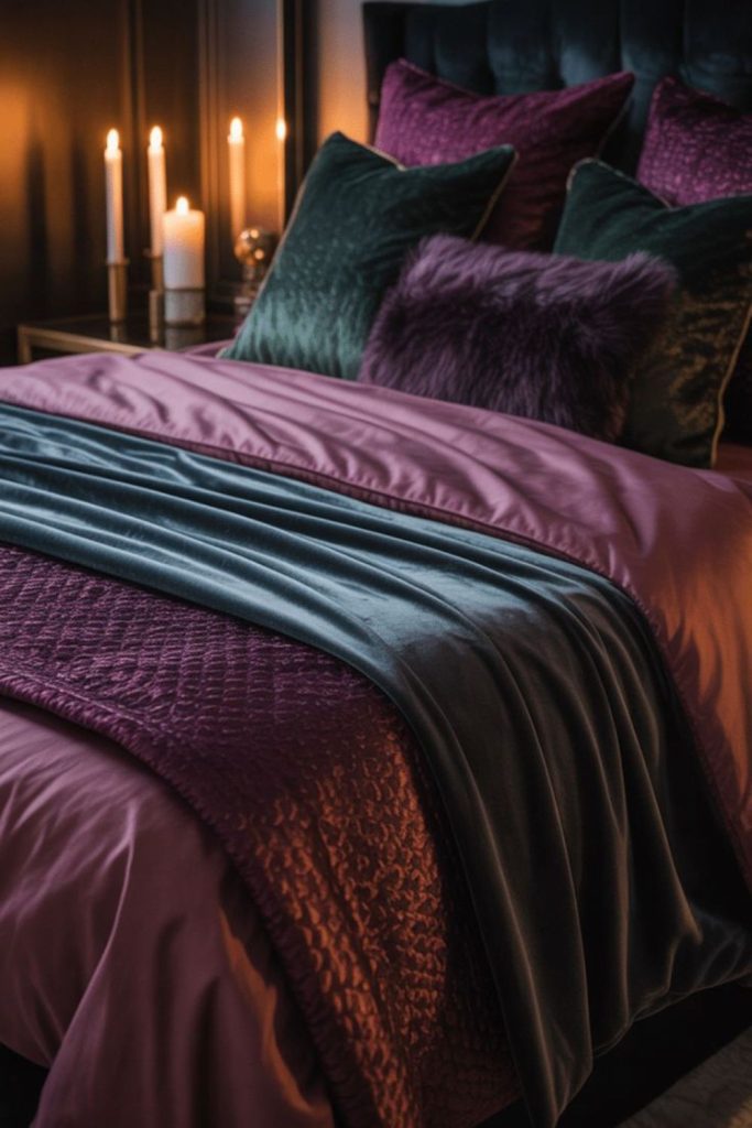Deep plum ambient textured bedroom