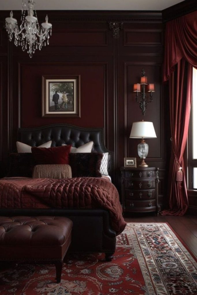 Luxurious dark velvet cozy bedroom