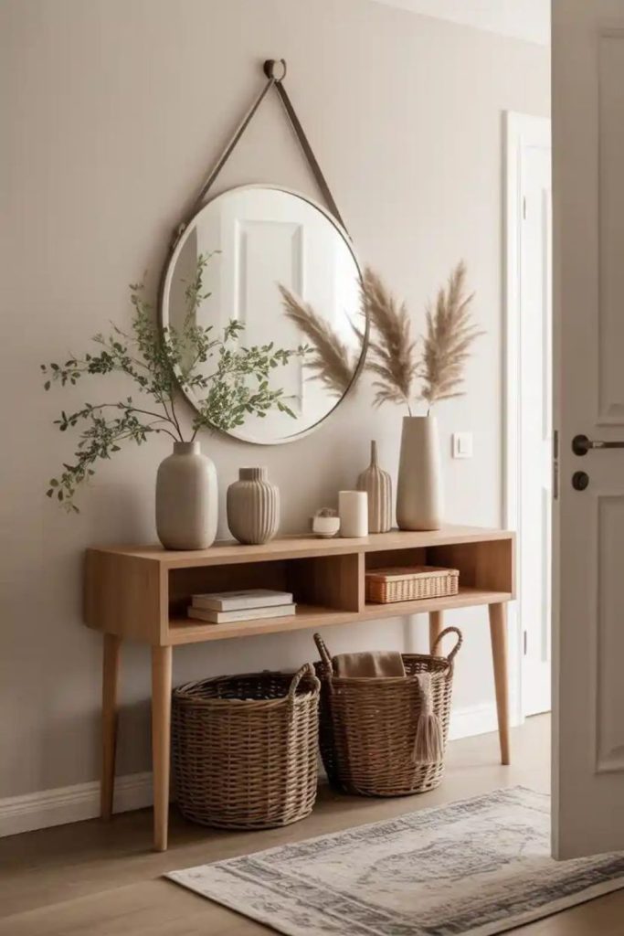 Minimal entry console with mirror.