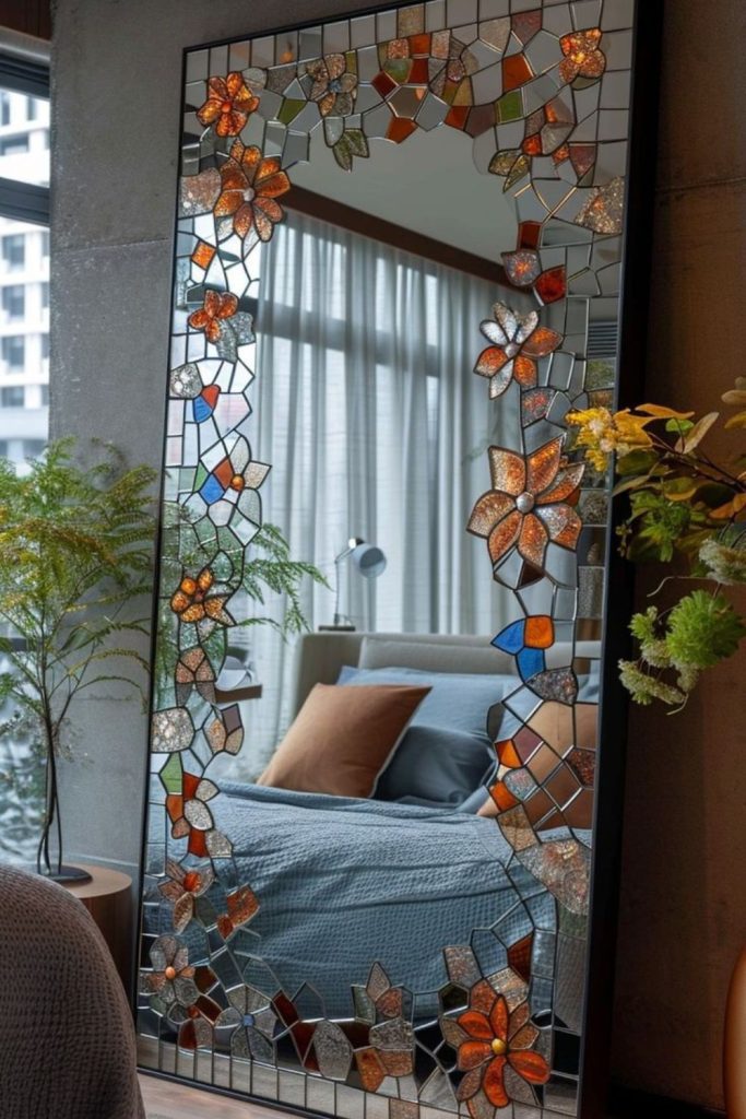 Broken mirrors creating fragmented reflective wall