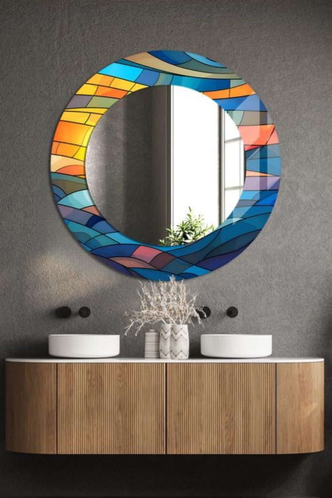 Small mirrors reflect vibrant light