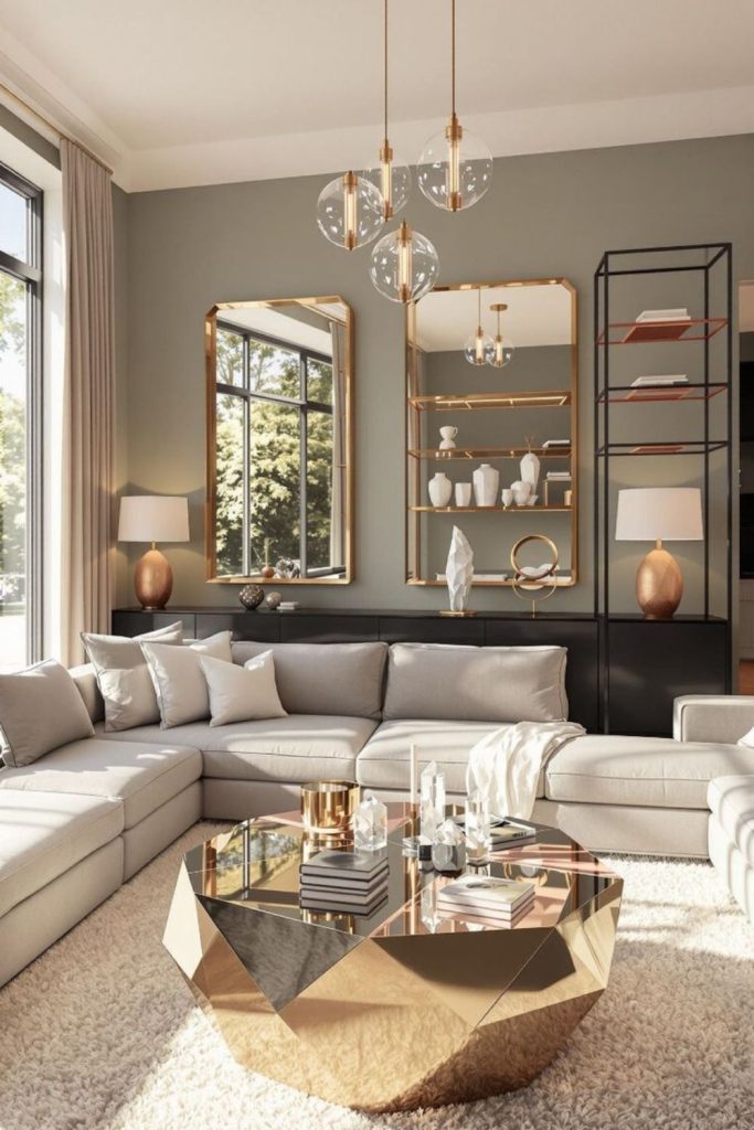 Mixed metal accents chic interior.