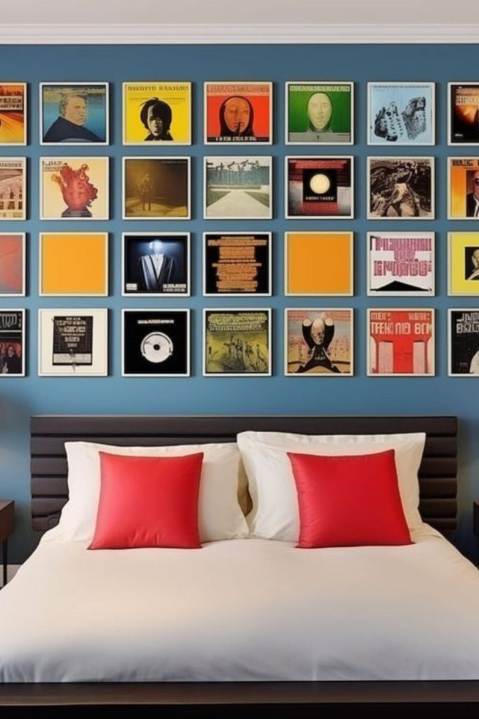 Neon accent modern framed art wall.