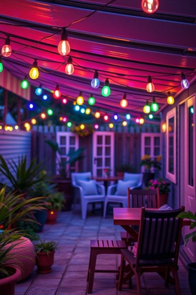 Vibrant neon-lit night patio vibes
