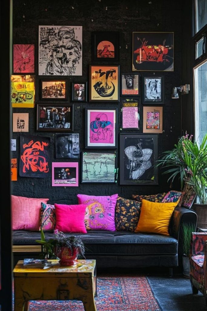 Fluorescent frames glowing against dark backdrop.