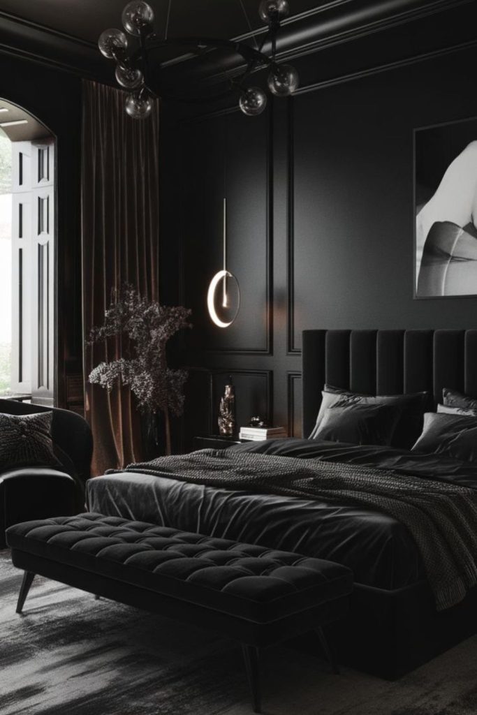 Elegant black silk bedroom decor
