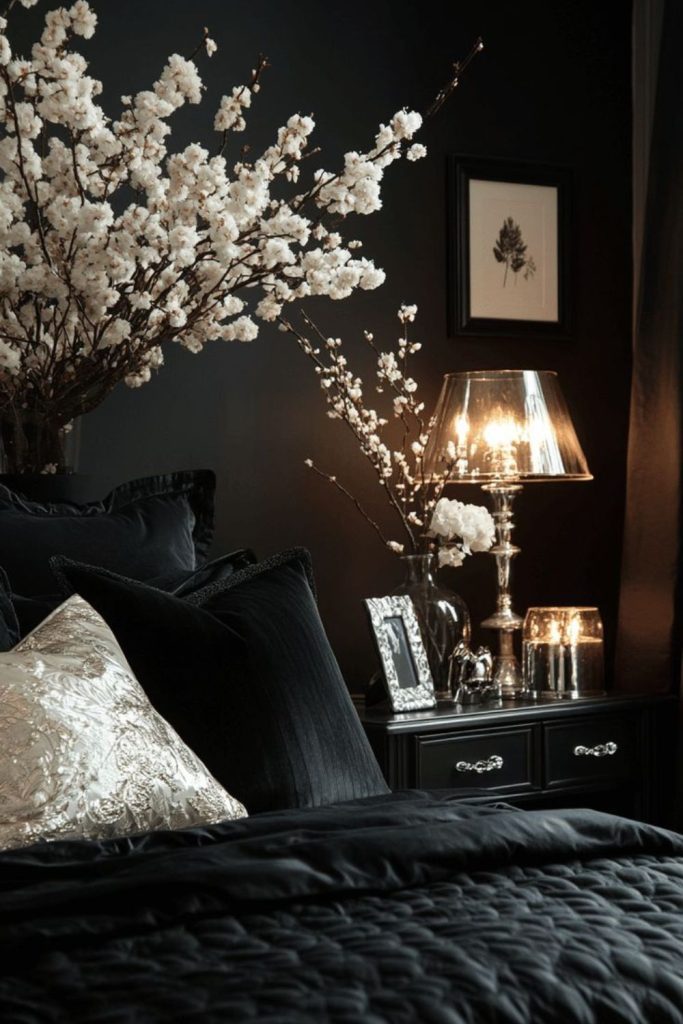 Matte black soft candlelight bedroom