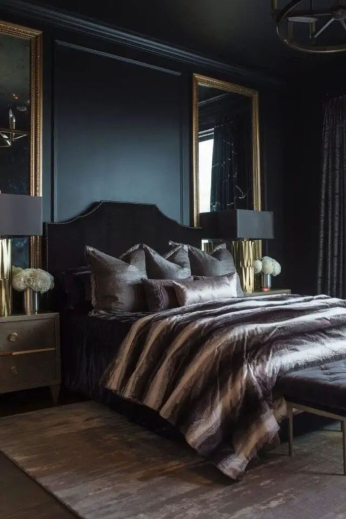 Black glossy ambient luxury bedroom