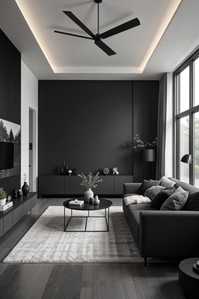 Sleek black minimalist interior design