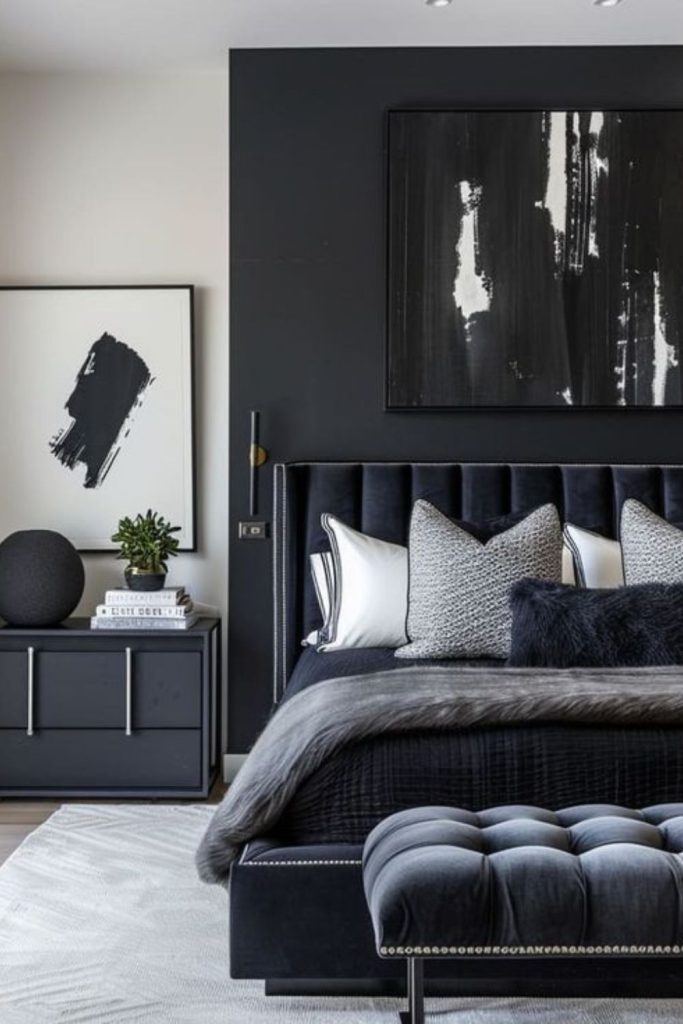 Polished black mirrored modern bedroom