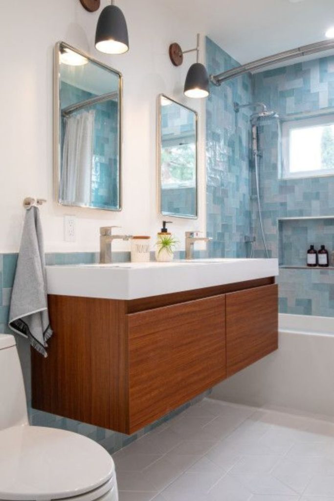 Seafoam tile airy bath nook