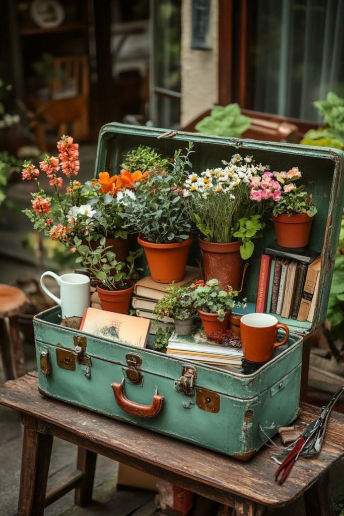 Rusted toolbox filled with plants