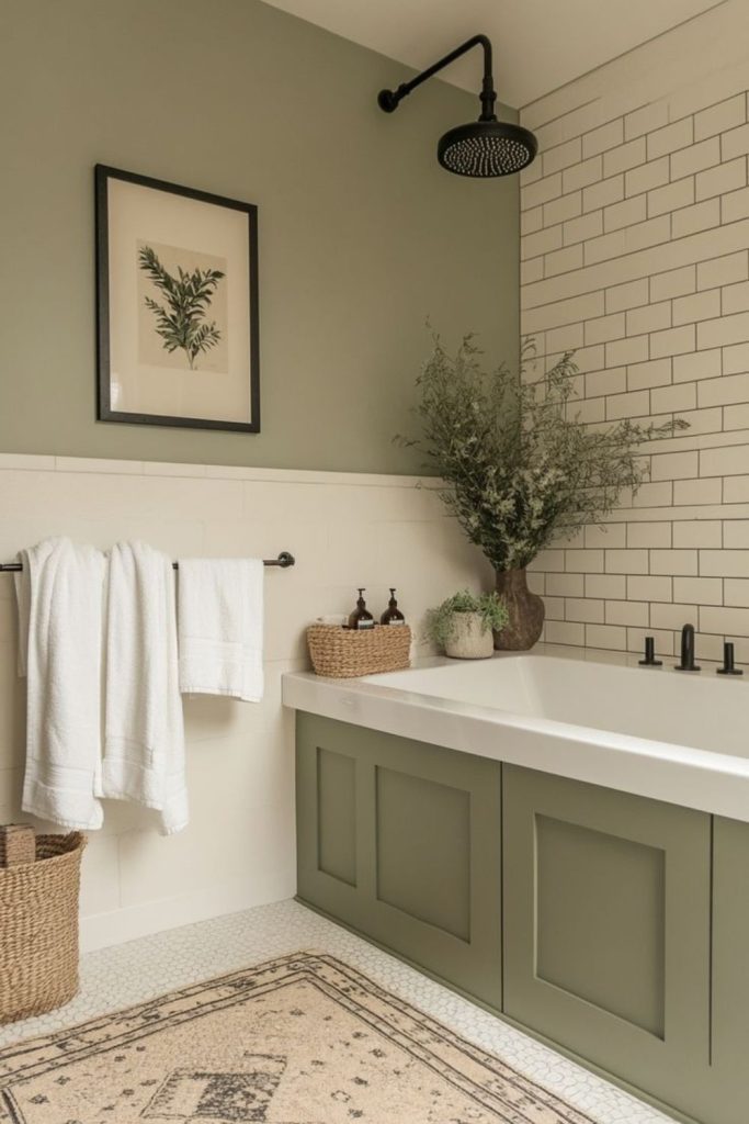 Olive tone contemporary bath space