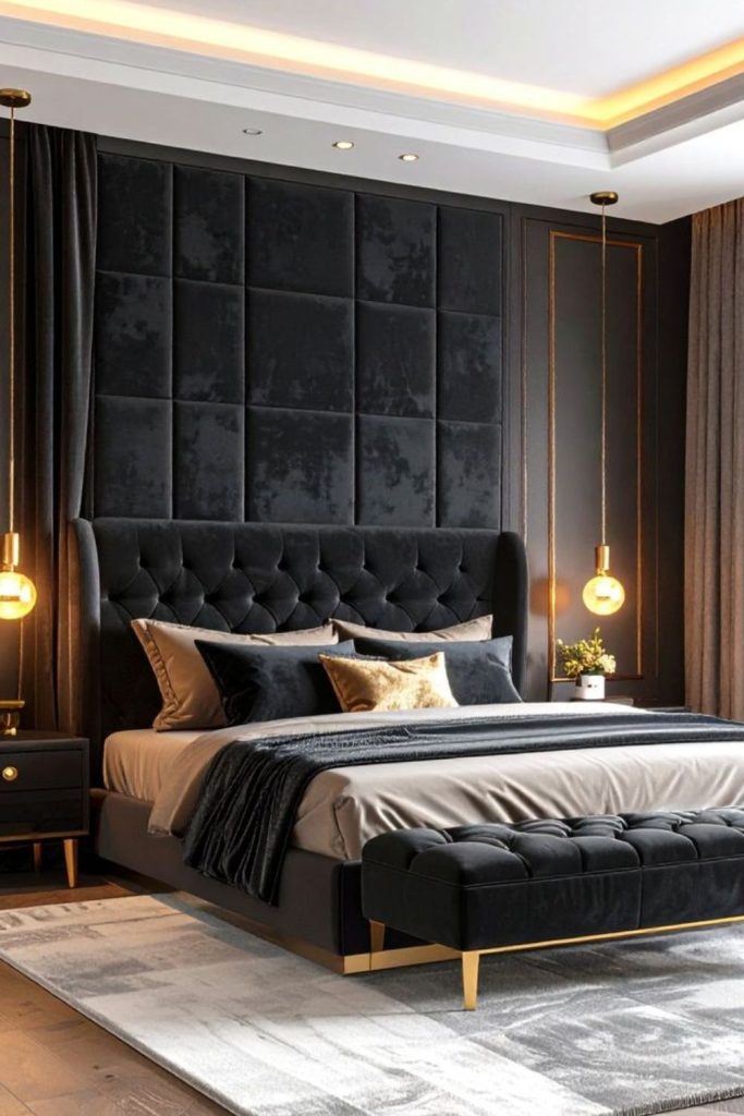 Black velvet soft ambient bedroom