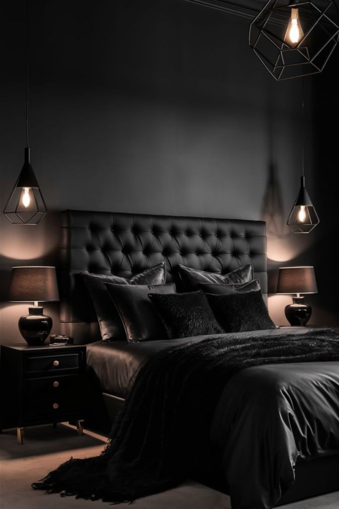Matte black luxurious bedroom interior
