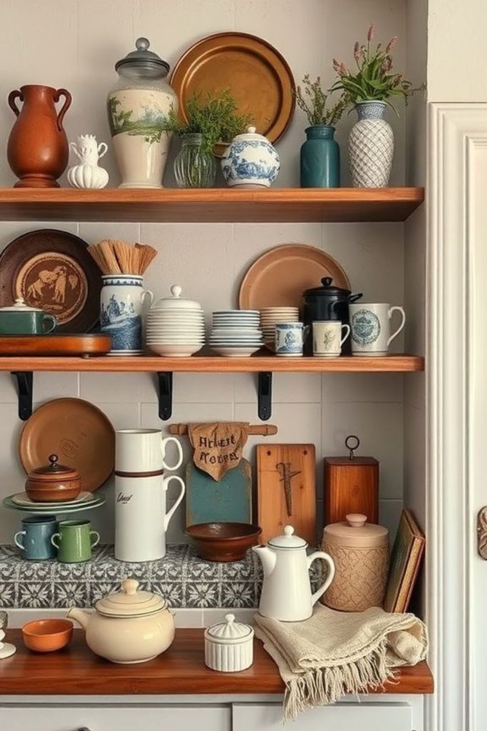 Open shelving displaying curated objects creatively.