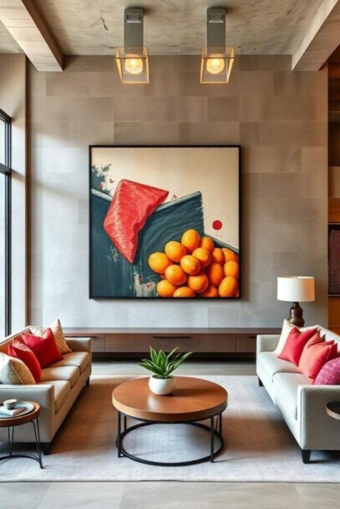 Oversized artwork modern wall focus.
