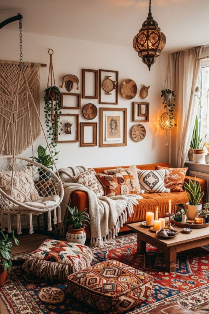 Soft colored room with textiles