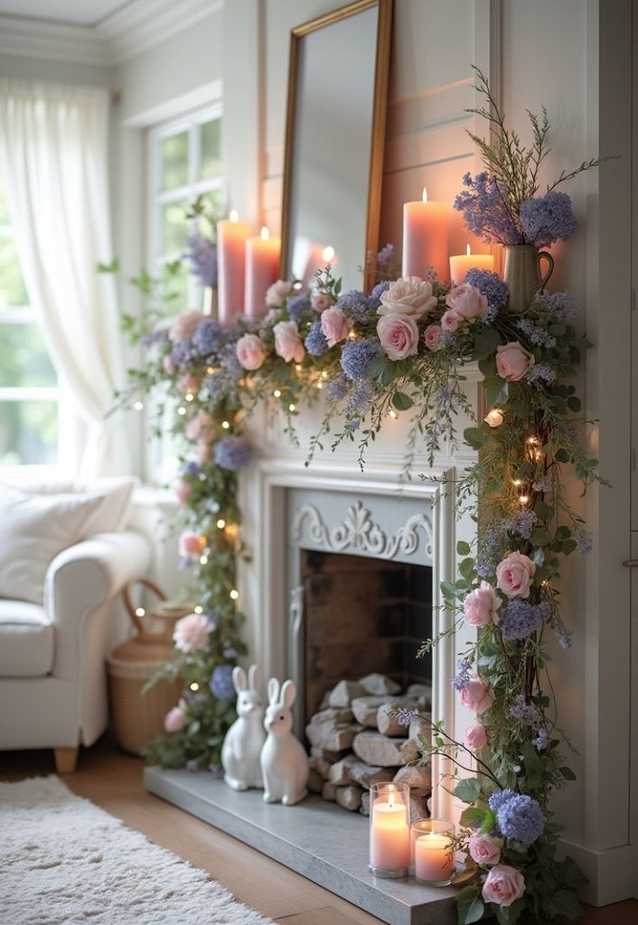 Soft peach lavender blooms glowing