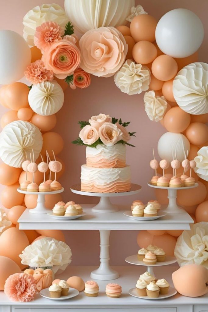 Peach sunset warm themed baby shower.