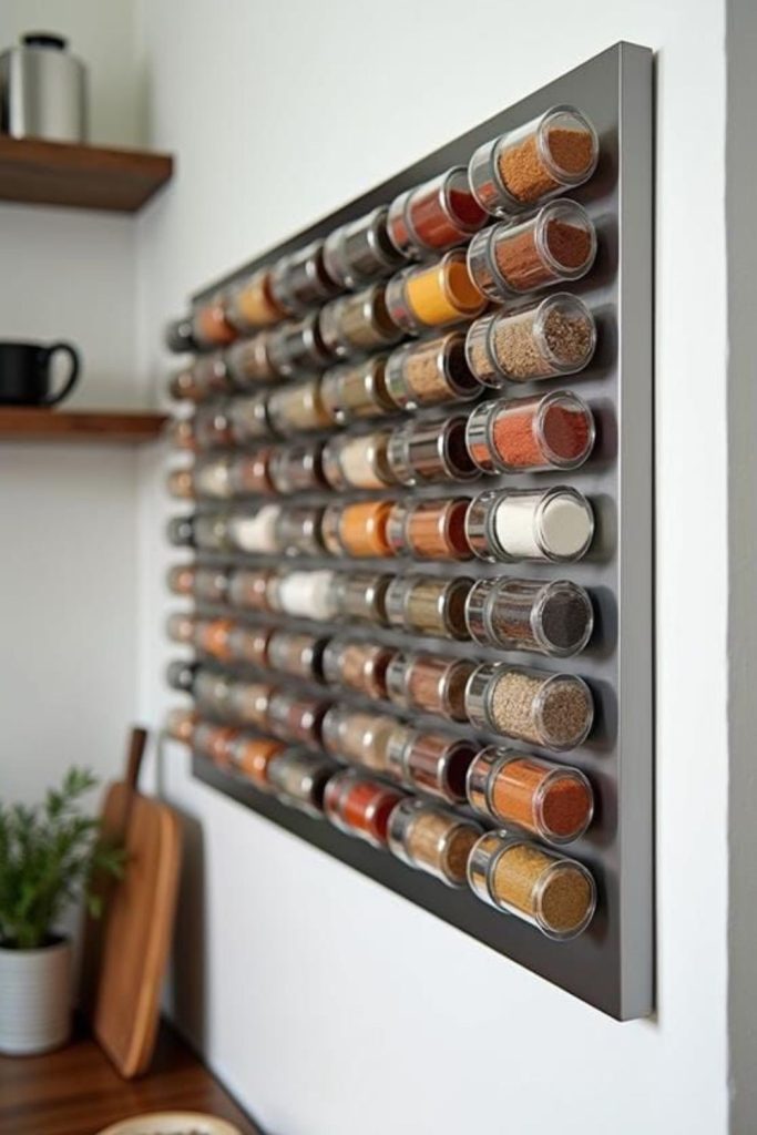 Pegboard with mini magnetic spice jars