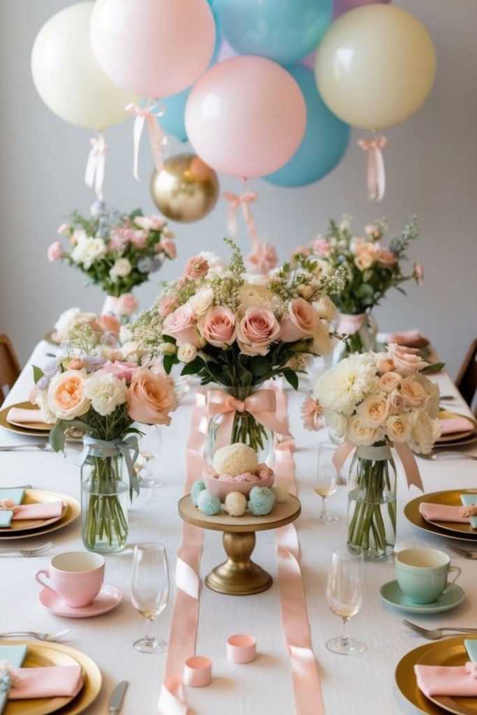 Peony bowl pastel centerpiece