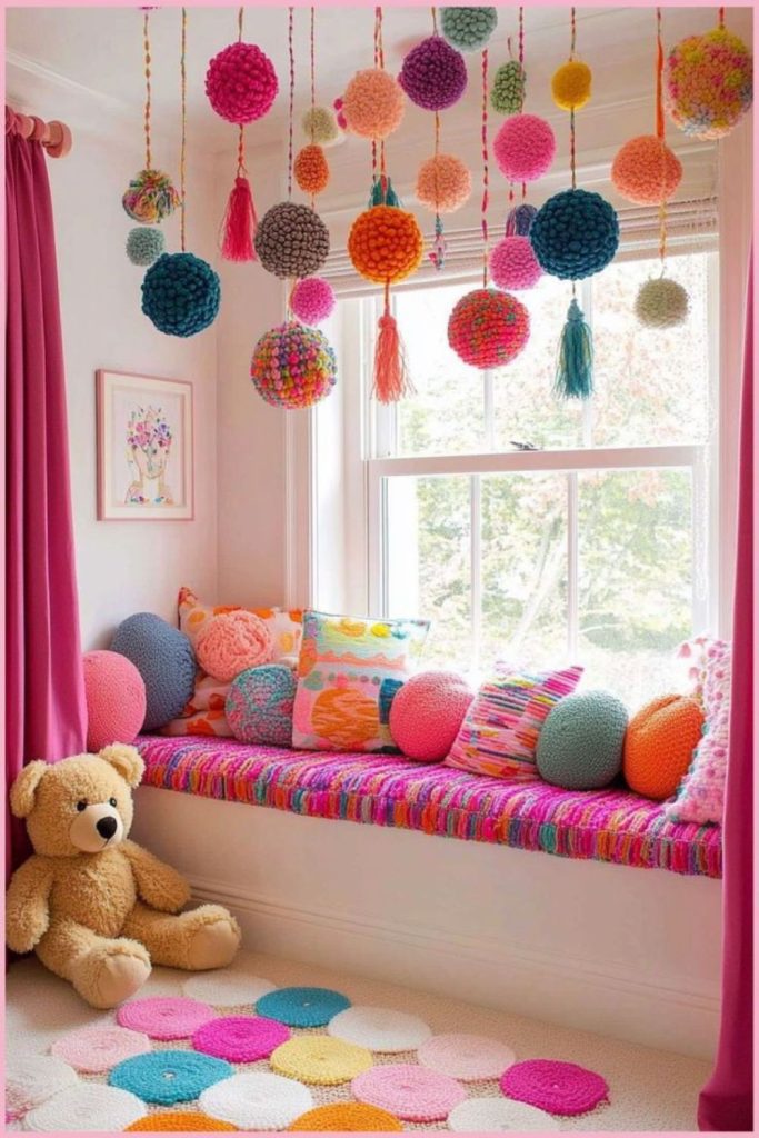 Bright polka dots scattered across ceiling