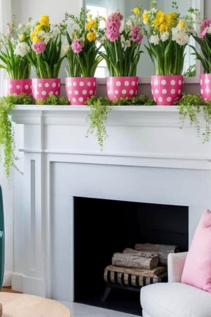 Painted vases with bright flowers