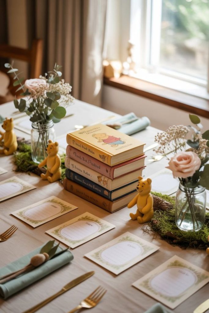 Pooh book stack decorations.