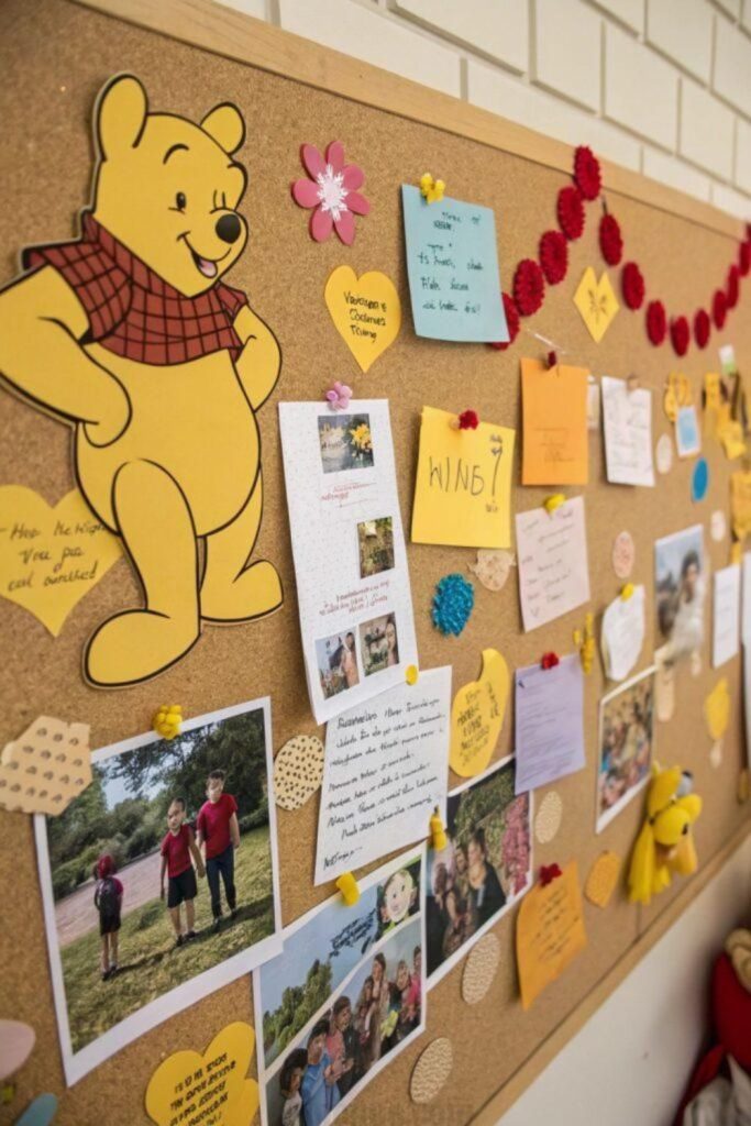 Pooh quote memory wall setup.