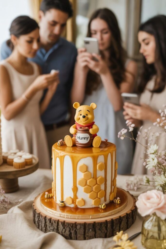 Pooh themed cake table.