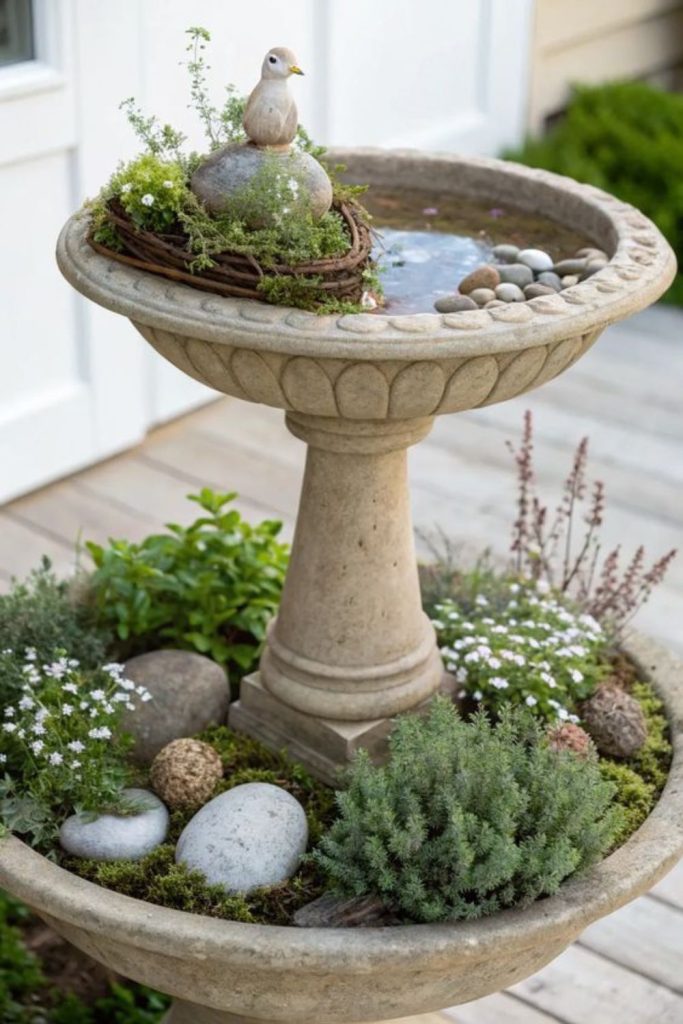 Frosted birdbath reflecting sunlight gracefully