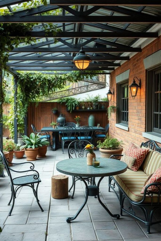 Retro industrial alcove with metal structures