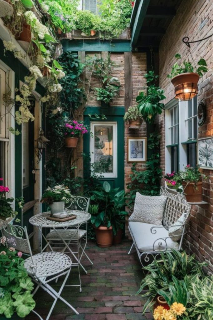 Folded metal table in garden