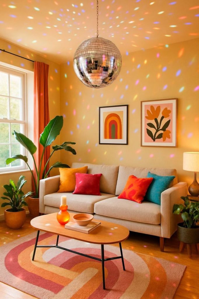 Vibrant neon retro living room vibes