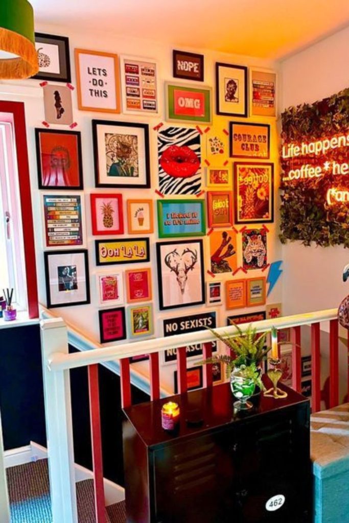 Bold neon comic pop culture wall.