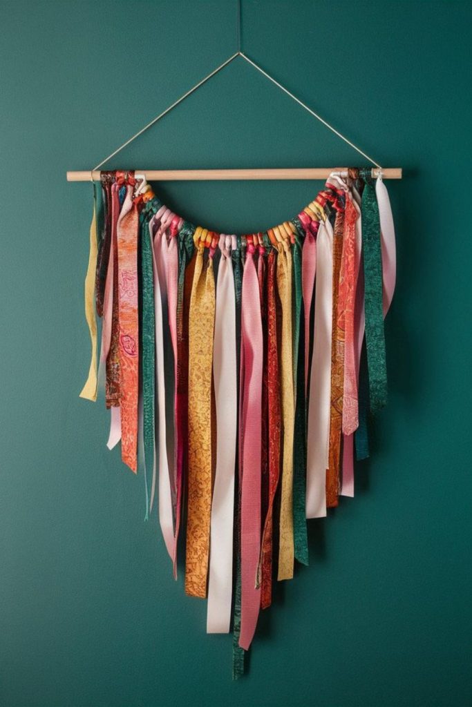 Hanging ribbons creating kinetic visual sculpture