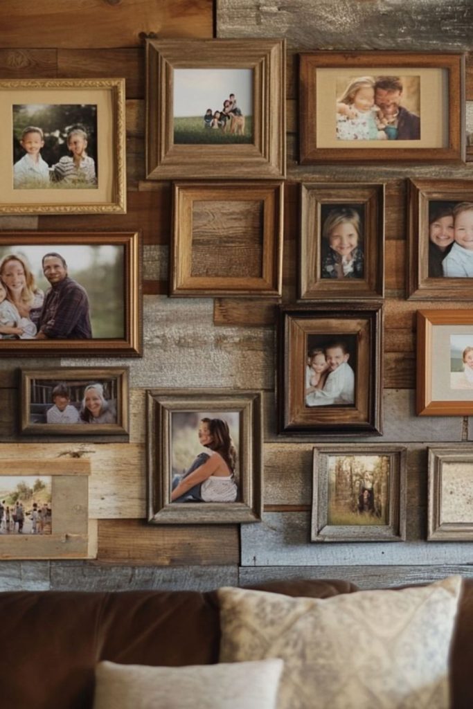Rustic barnwood photo board with clips.