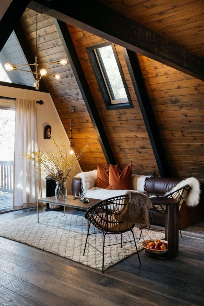 Cozy rustic wooden cabin interior