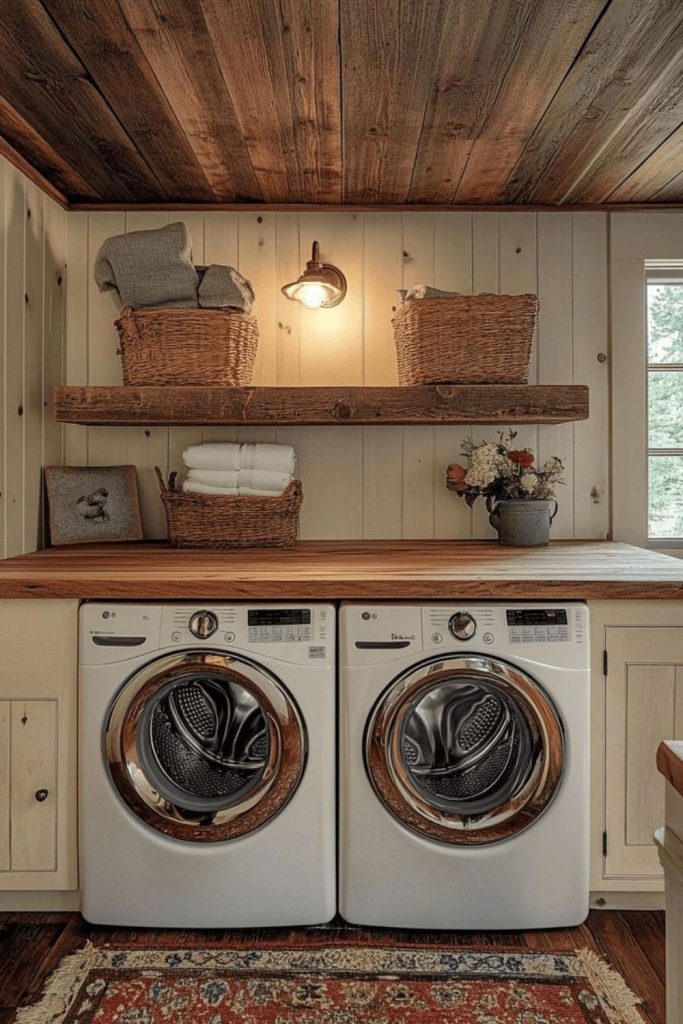Cozy rustic farmhouse laundry room