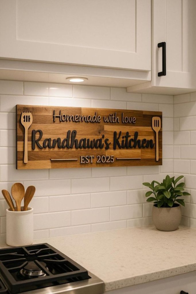 Wooden letters spelling kitchen words