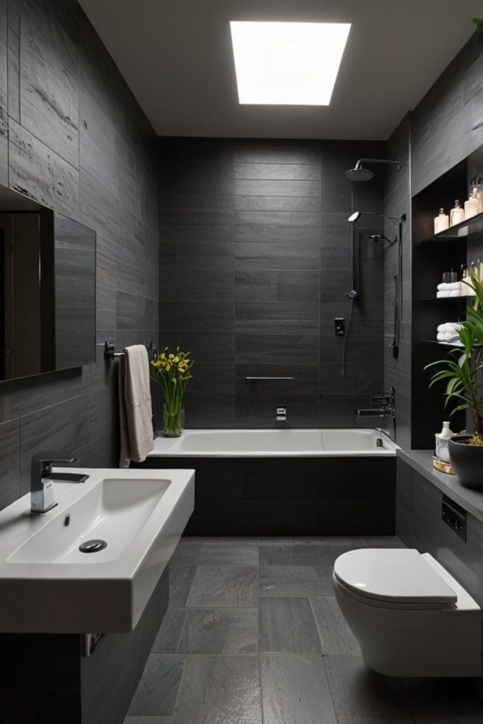 Textured slate spa style bathroom