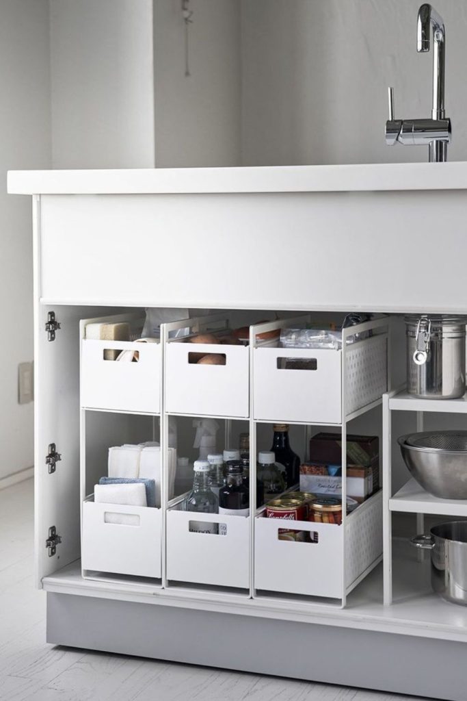 Sliding wire baskets revealing hidden food