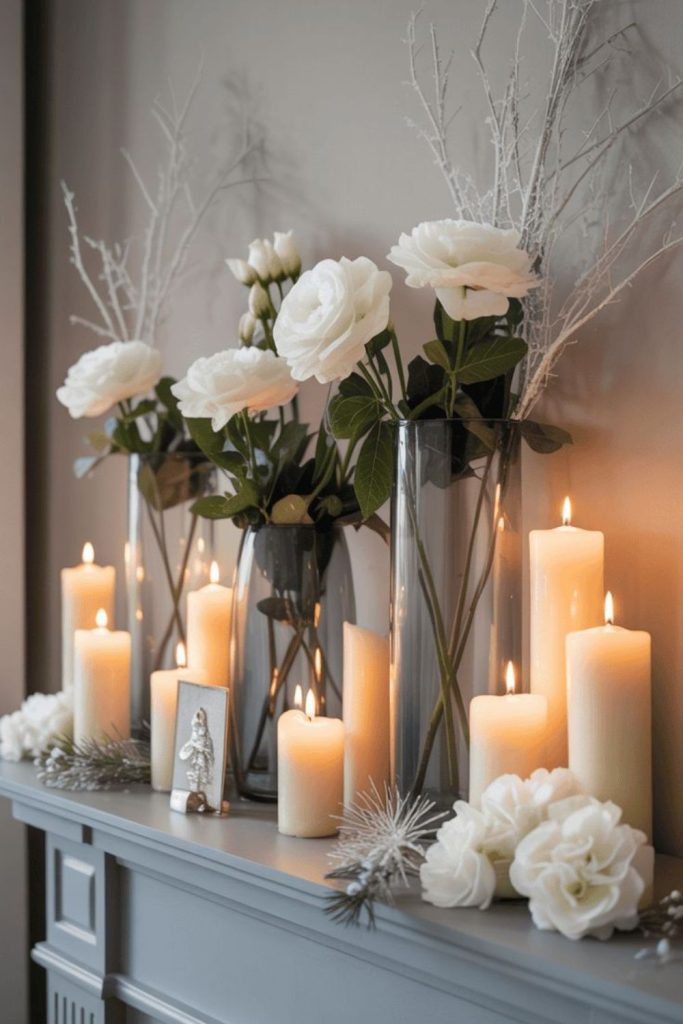 Glass droplets flowers candlelight reflections