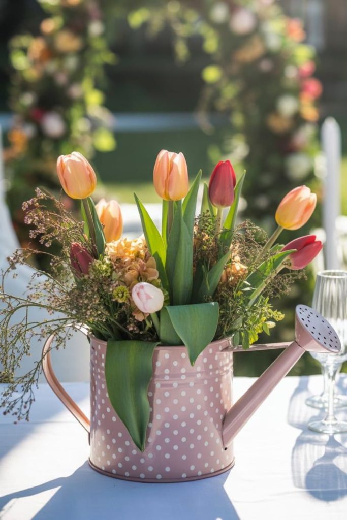 Watering can flower centerpiece