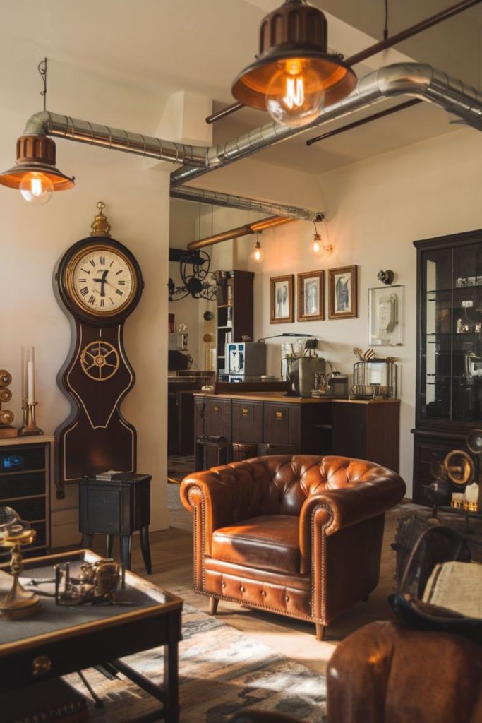 Industrial steampunk loft with gears